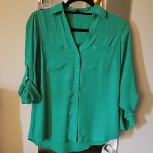 Express Lucky Green Portofino Button Up